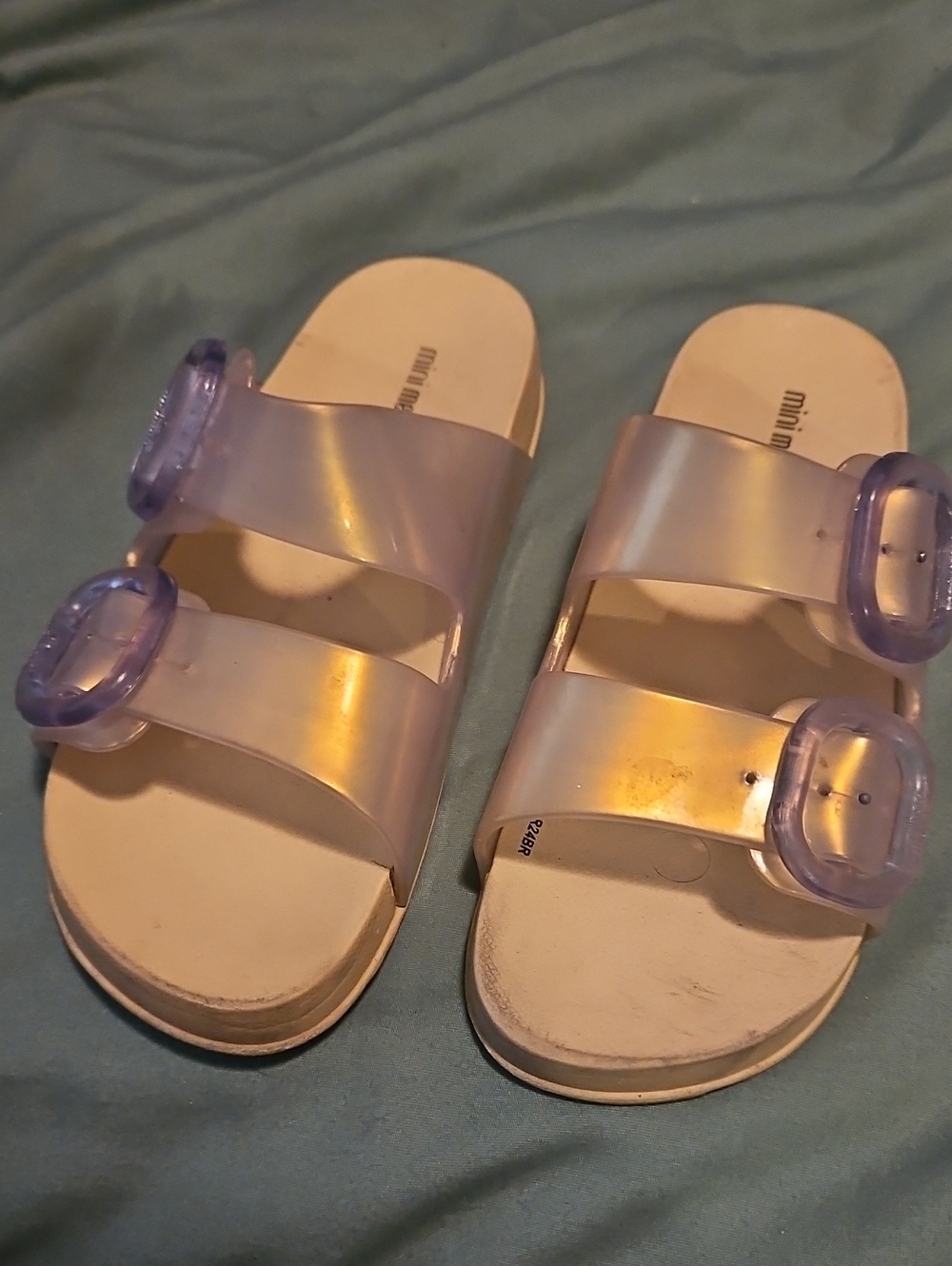Mini Melissa Iridescent Lavender Double-Buckle Slide Sandals